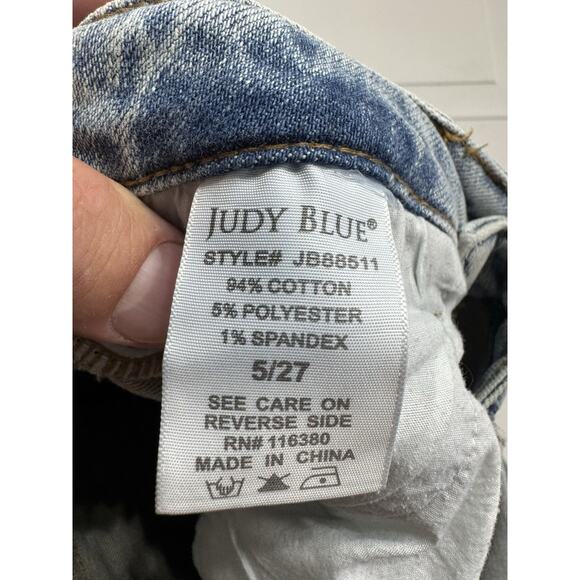 Judy Blue Jeans Womens Distressed 5/27 Blue Straight Stretch Medium Wash Denim - Picture 6 of 7